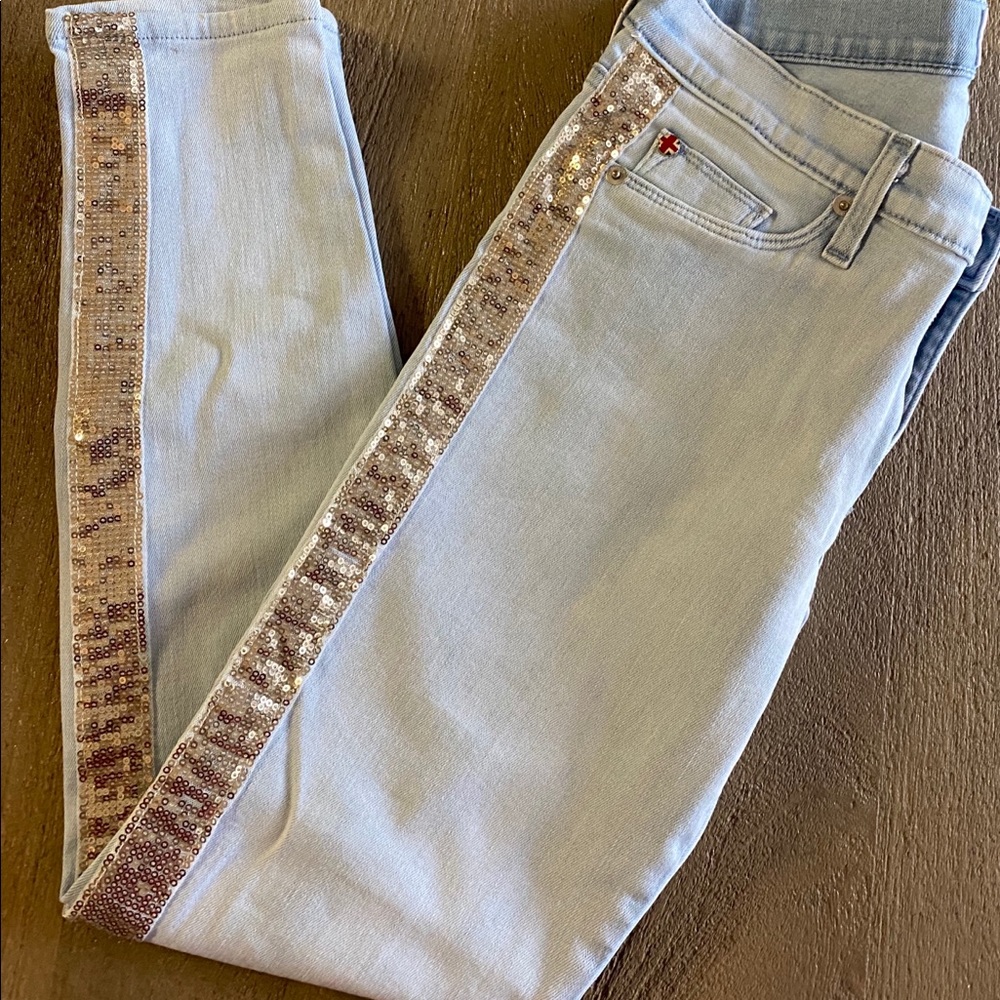 Hudson Jeans Light Blue Skinny Jeans with Sequin Detail
